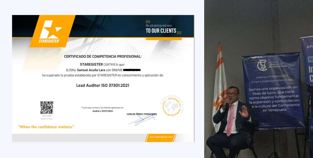 Enhorabuena. Samuel Acuña, auditor certificado ISO 37301-2021